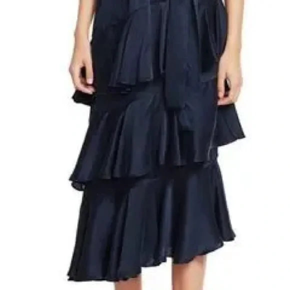 NWT Elegant Navy Blue Tiered 100% Cotton Skirt - Picture 7 of 9